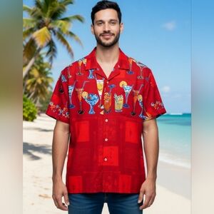 Vintage 80s Paradise Found Hawaiian "Happy Hour" Cocktail Drinks Top Men size L